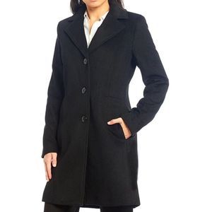 Calvin Klein Single Breasted Cashmere Wool Blend Reefer Coat Black Size 2 NWT